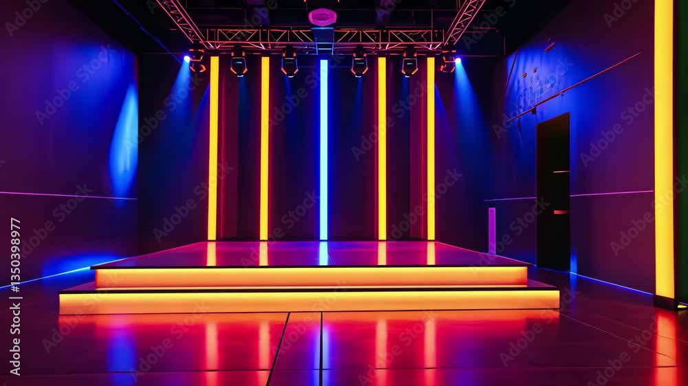 Fototapete Dynamic and vibrant animated visuals showcasing a modern stage illuminated with colorful lights in high-quality resolution