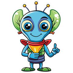 Cute alien character with big eyes and a red scarf