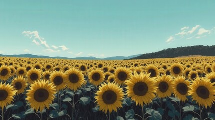 Fototapeta premium A vast field of numerous vibrant blooming yellow sunflowers