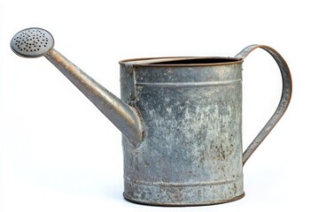 Rustic Metal Watering Can on White Background - Perfect for Gardening and Decorative Use to Enhance Your Home or Garden Aesthetic
