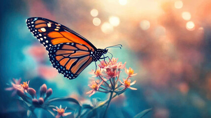 Monarch Butterfly on Flower in Sunny Garden