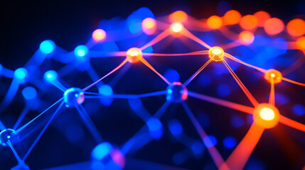 Abstract representation of interconnected nodes and lines in vibrant colors against a dark background
