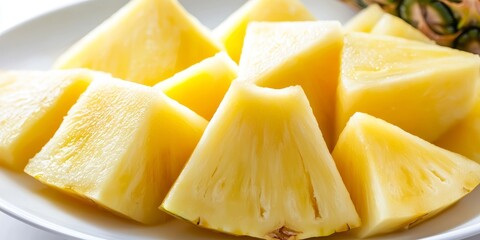 Fresh Cut Pineapple Segments on White Plate for Healthy Snacks