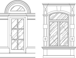 vector sketch illustration silhouette of colonial gothic renaissance window design with pergola and canopy classic vintage european model  