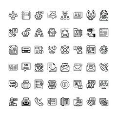 Contact related  icons set with various symbols and elements in a doodle style