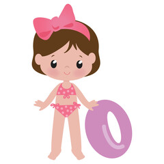 Cute little  girl  in the pool vector cartoon illustration