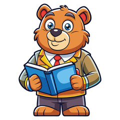 Cute bear character holding a book