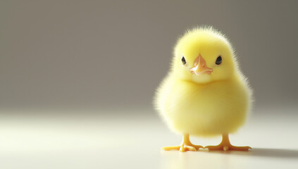 Cute yellow baby chick isolated on a white background, detailed photograph, natural lighting, professional color grading, soft shadows, low contrast, clean and sharp focus.
