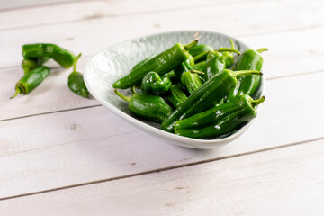 Fresh green Spanish Pimientos de Padron pepper