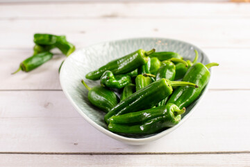 Fresh green Spanish Pimientos de Padron pepper