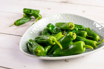 Fresh green Spanish Pimientos de Padron pepper