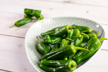 Fresh green Spanish Pimientos de Padron pepper