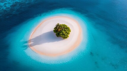 Aerial View of a Tropical Island with White Sand Beach and Turquoise Water