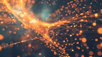 A digitally generated image of the coronavirus molecule with glowing particles.