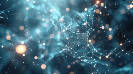 A digitally generated image of the coronavirus molecule with glowing particles.