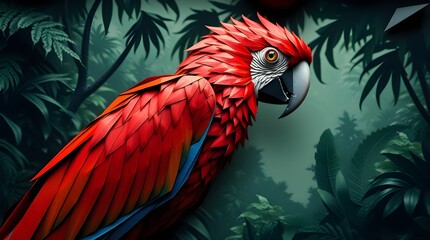 Fototapeta premium Parrot with vibrant feathers sitting on a tropical branch
