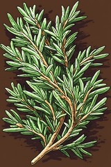 Fototapeta premium Stylized Rosemary sprigs illustration on a brown background color