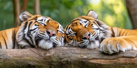 Two Beautiful Tigers Sleeping Peacefully in Nature's Embrace