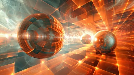 A digitally generated geometric design with cubes and spheres.