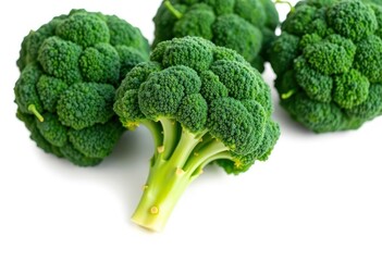 Vibrant green broccoli florets, fresh and crisp, isolated on pure white, photography, market