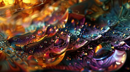 A digitally generated image of water droplets on a leaf.