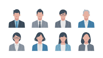 Set of faces of business people