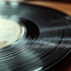 Groovy Black Vinyl Record Rotating on Turntable Delivering Classic Audio Experience and Nostalgic Charm