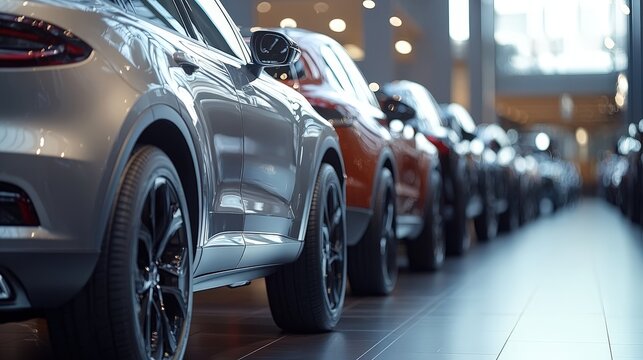 Showroom of various colored cars