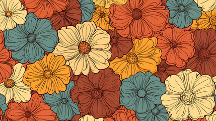 Retro floral pattern, autumn colors, close-up,  background texture for design projects