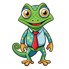 Obraz premium Cute Cartoon Chameleon in a Suit