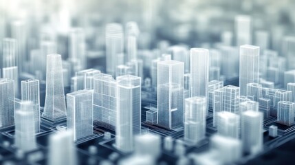 Abstract city skyline, digital cityscape, urban design, futuristic