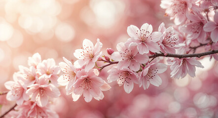 Obraz premium Cherry blossoms in full bloom create a dreamy spring floral background
