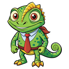 Obraz premium Cute cartoon chameleon in business attire