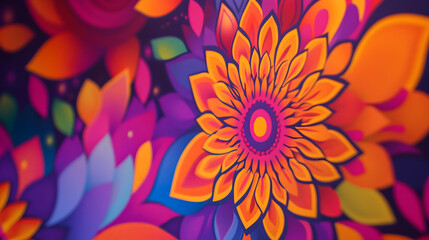 Vibrant floral design, colorful petals, dark background, digital art, perfect for website or print