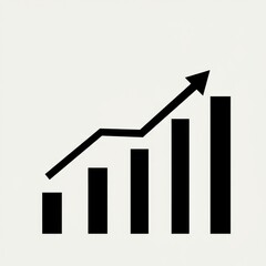 Minimalist black and white bar graph with an upward trend and rising arrow representing financial growth