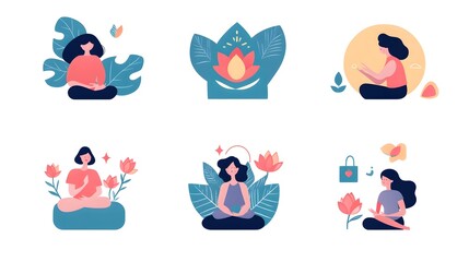 Fototapeta premium Collection of Mood and Calm Flat Design Style Icons for Professional Projects