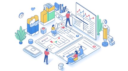 Professional Isometric Web Banner Design for Planning Concepts and Strategy Visualization