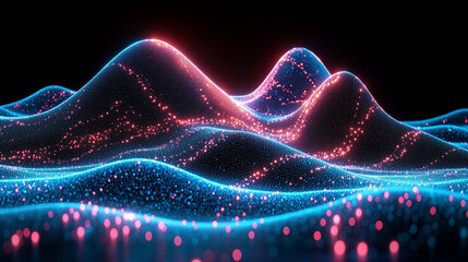A vibrant glowing wave flows through abstract particles, symbolizing the essence of change and expansion, representing dynamic movement and growth in a modern, evolving world.


