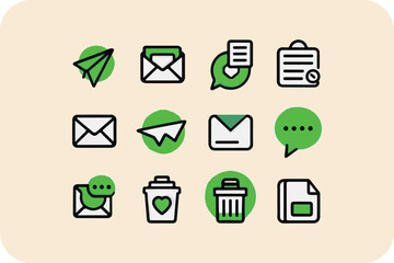 Collection of Web Icons in Vector Style for Business, Communication, and Internet Use