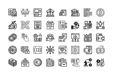 A Bundle of Money related  icons set with various symbols and elements in a doodle style