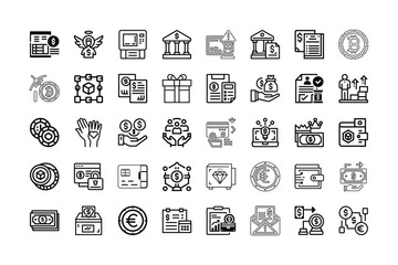 A Bundle of Money related  icons set with various symbols and elements in a doodle style