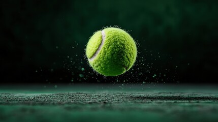 Motion blurred tennis ball captured mid-air during an intense rally on the court. National Tennis Month