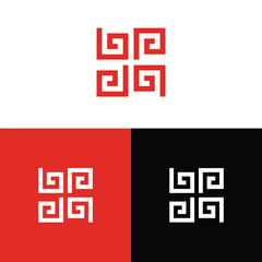 Fototapeta premium Geometric Square Design with Red White and Black Background Variations