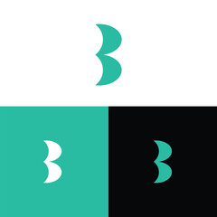 Stylized Letter B Logo Design with Teal, White and Black Background