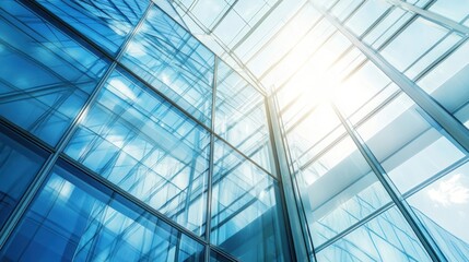 Modern glass facade, urban architecture, sunlight, building interior