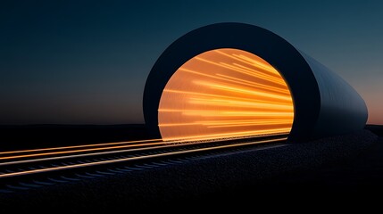 High-Speed Rail Tunnel Exit at Dusk.