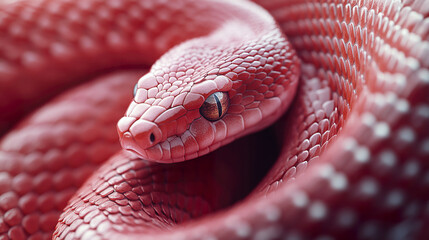 Fototapeta premium coiled red snake with its head raised, poised and alert