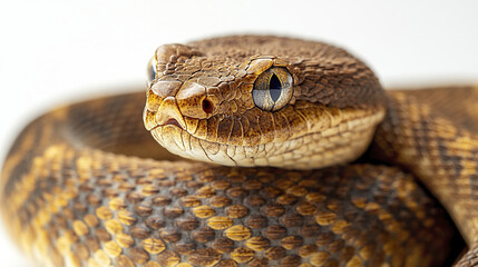 Fototapeta premium coiled snake rests calmly, its piercing eyes locked