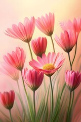 Naklejka premium Closeup Pink Daisy Flowers Soft Light Artistic Painting