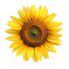 Vibrant Yellow Sunflower Head Isolated on White Background Detailed Close-up Blooming Flower Petals Bright Summer Floral Element Natural Beauty and Growth Symbol for Design Resources